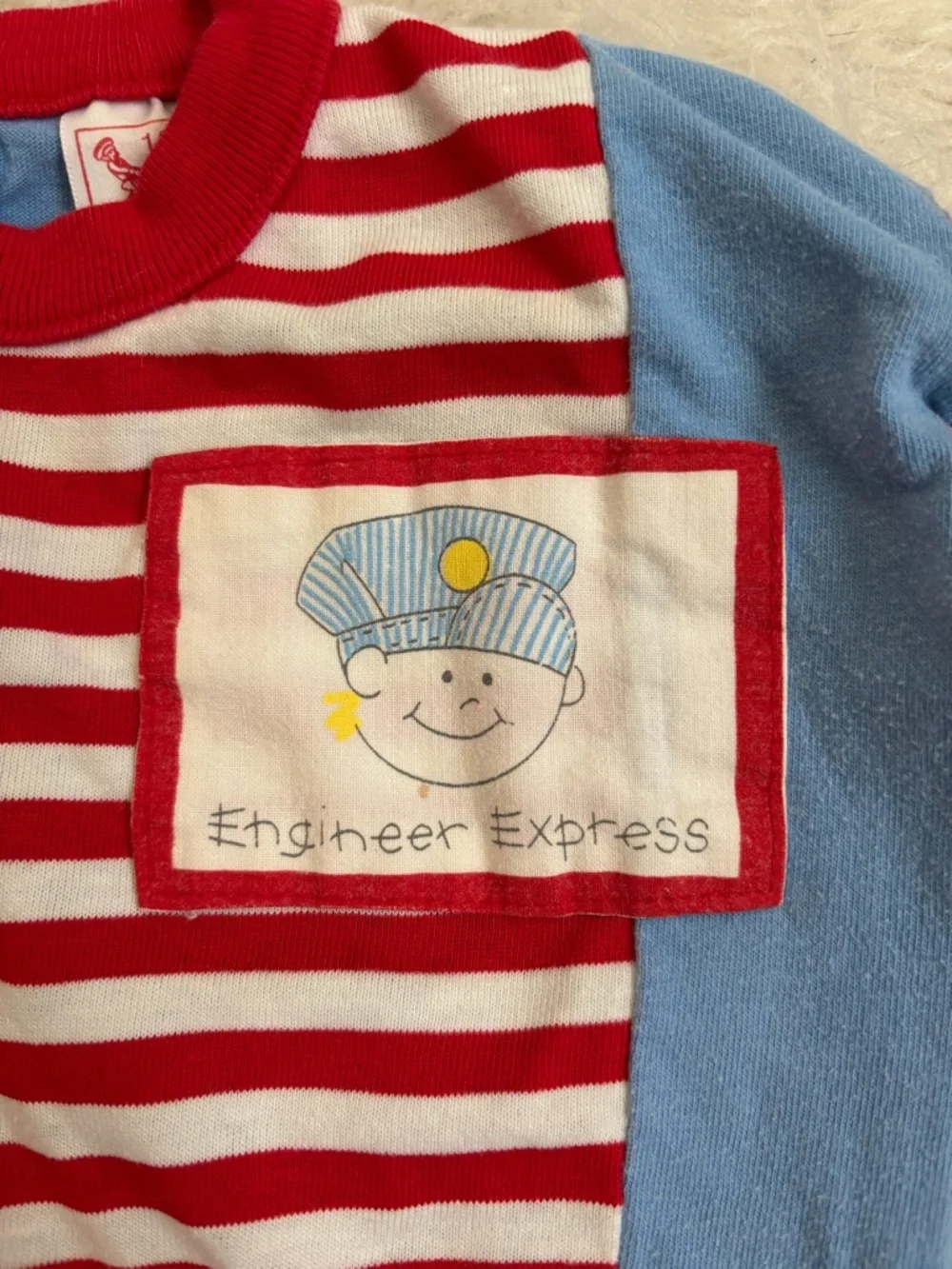 Buster Brown Vintage Red & Light Blue Striped Train Bubble Romper